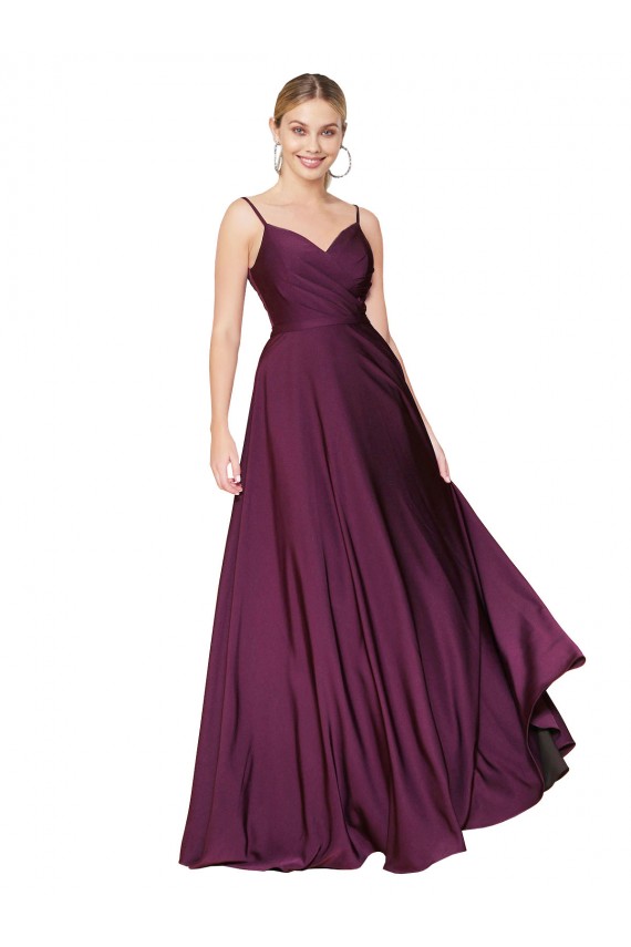 V-Back Long Stretch Crepe Wild Berry A-Line Evening Dress UK Online