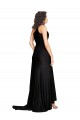Long Silky Satin Black A-Line Sexy Evening Dress UK Online