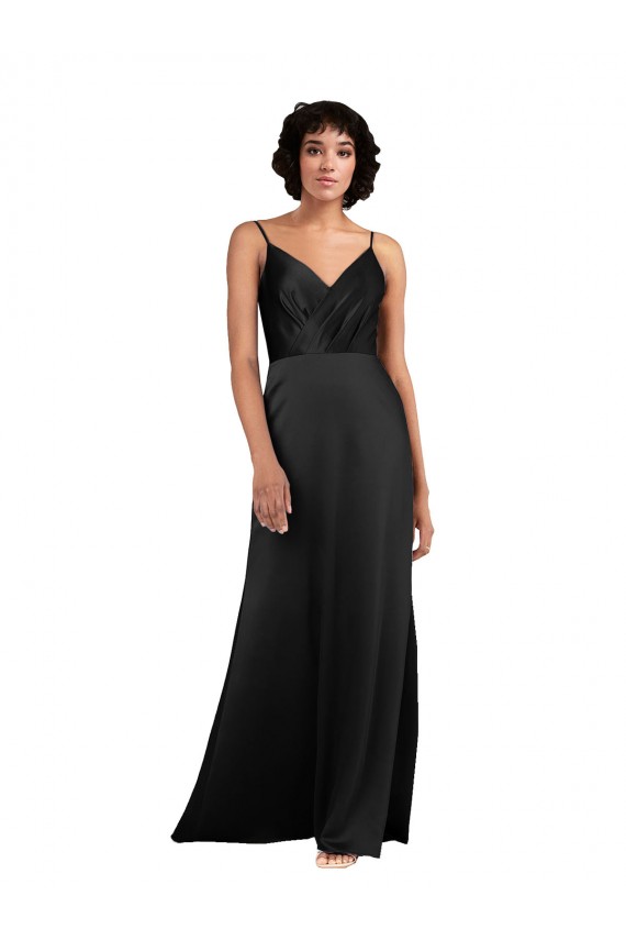 Long Silky Satin Black Column Evening Dress UK Online