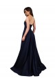 Low Back Long Stretch Crepe Dark Navy A-Line Evening Dress UK Online