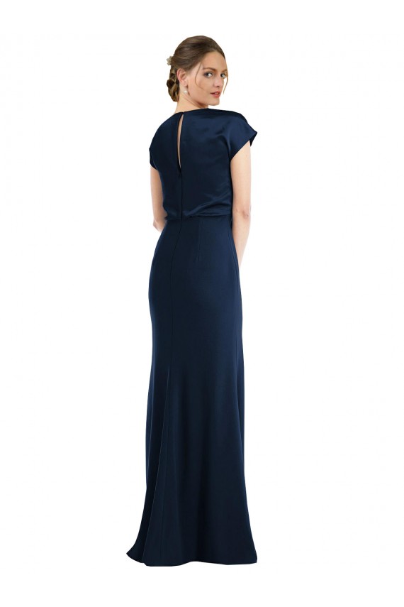 Keyhole Back Long Stretch Crepe Dark Navy Trumpet Evening Dress UK Online