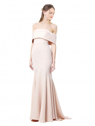 Long Stretch Crepe Nude Mermaid Evening Gown UK Online
