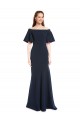 Long Stretch Crepe Dark Navy Mermaid Off the Shoulder Evening Dress UK Online