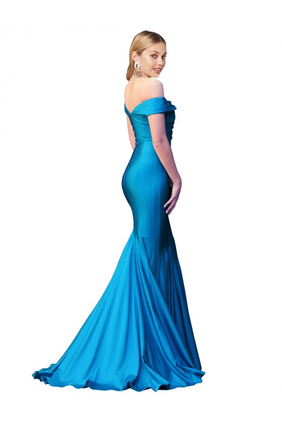 Long Satin Peacock Blue Mermaid Evening Dress UK Online