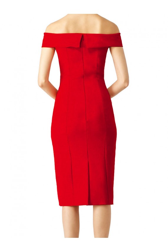 Cocktail Length Stretch Crepe Red Sheath Evening Gown UK Online