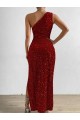 Long Velvet Sequin Red Sheath Evening Dress UK Online