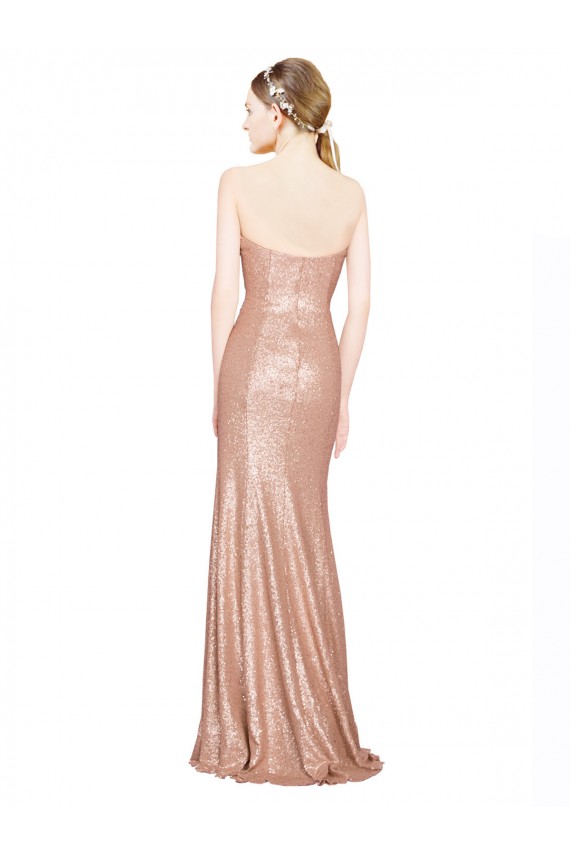 Low Back Long Sequin Rose Gold A-Line Evening Dress UK Online