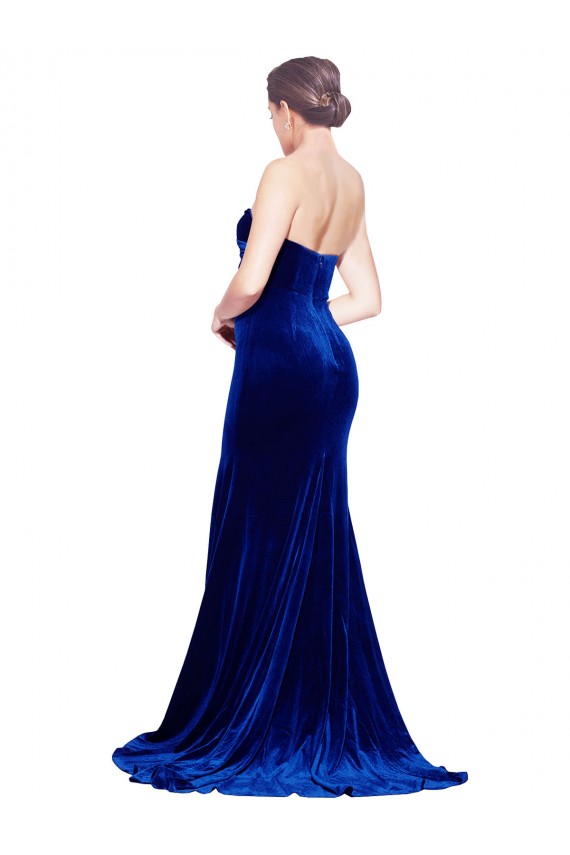Low Back Sweep Train Stretch Velvet Royal Blue Mermaid Evening Dress UK Online