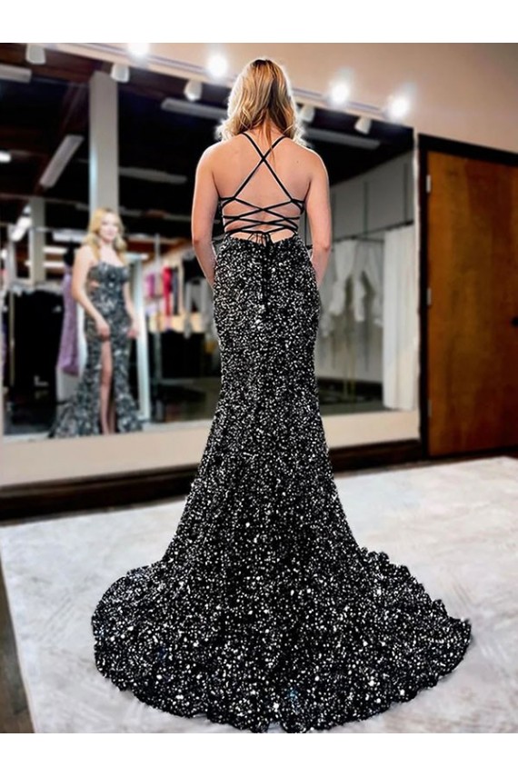 Sweep Train Velvet Sequin Sheath Evening Evening Dress UK Online