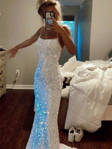 Sweep Train Velvet Sequin Sheath Spaghetti Straps Evening Dress UK Online