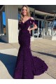 Court Train Velvet Sequin Plum Purple Sheath Evening Dress UK Online