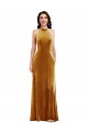 Keyhole Back Long Stretch Velvet Gold Trumpet Maxi Evening Dress UK Online