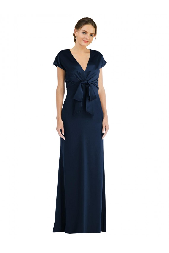 Keyhole Back Long Stretch Crepe Dark Navy Trumpet Evening Dress UK Online
